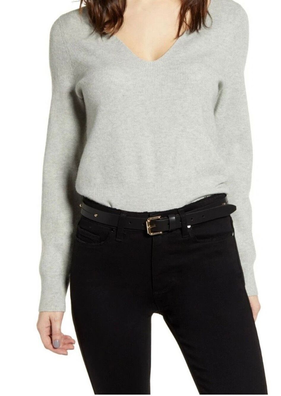 Leith women’s gray shaped neck, long sleeve sweater M